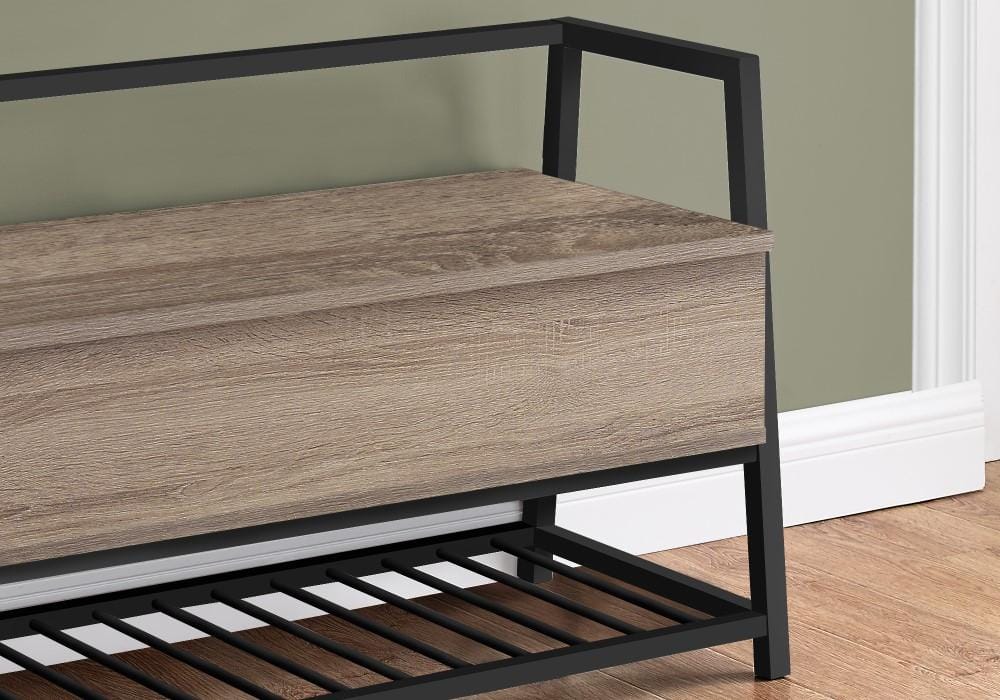 Monarch Specialties - Bench, Entryway, Hallway, Storage, 42in Rectangular, Metal, Laminate, Brown, Black, Contemporary, Modern - I-4501 veiw 3