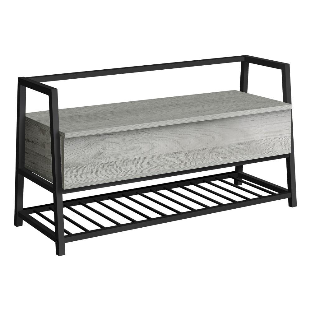 Monarch Specialties - Bench, Entryway, Hallway, Storage, 42in Rectangular, Metal, Laminate, Grey, Black, Contemporary, Modern - I-4500 veiw 1