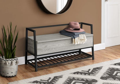 Monarch Specialties - Bench, Entryway, Hallway, Storage, 42in Rectangular, Metal, Laminate, Grey, Black, Contemporary, Modern - I-4500 veiw 2