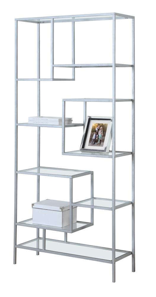 Monarch Specialties - Bookshelf, Bookcase, Etagere, 72inH, Office, Bedroom, Metal, Tempered Glass, Grey, Clear, Contemporary, Modern - I-7158 veiw 2
