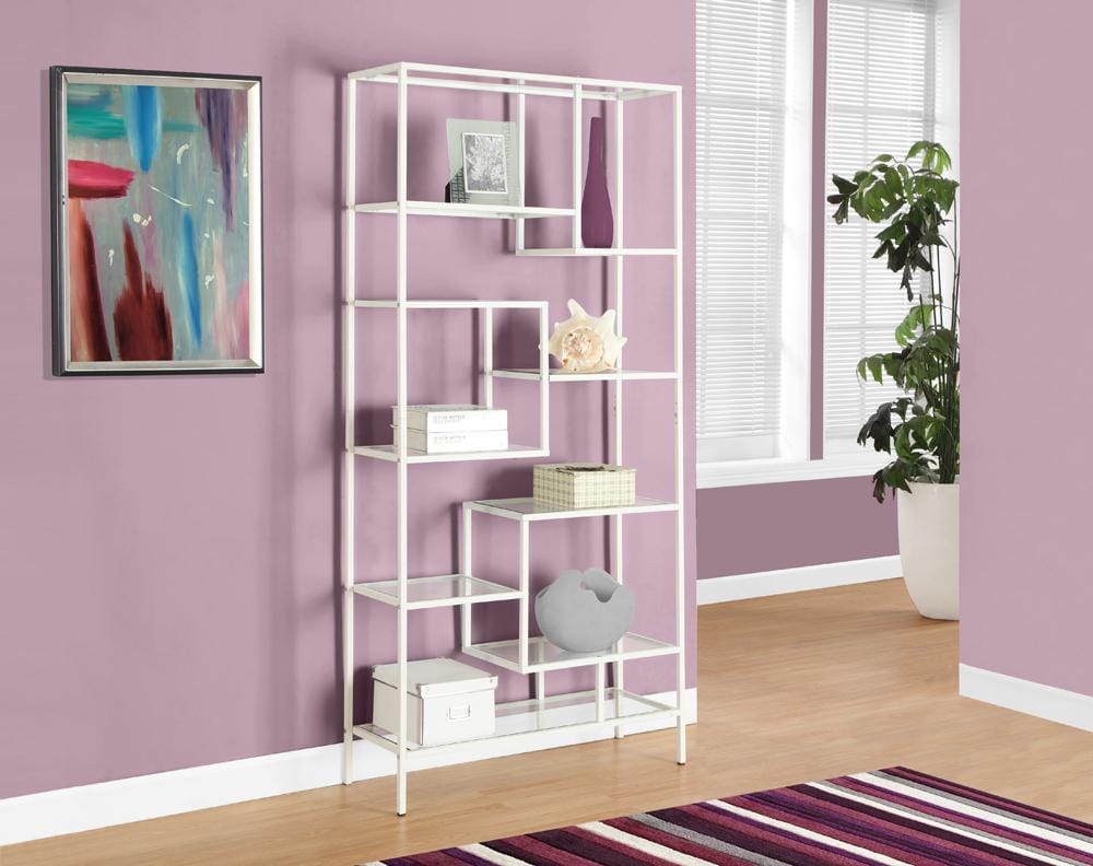 Monarch Specialties - Bookshelf, Bookcase, Etagere, 72inH, Office, Bedroom, Metal, Tempered Glass, White, Clear, Contemporary, Modern - I-7159 veiw 1