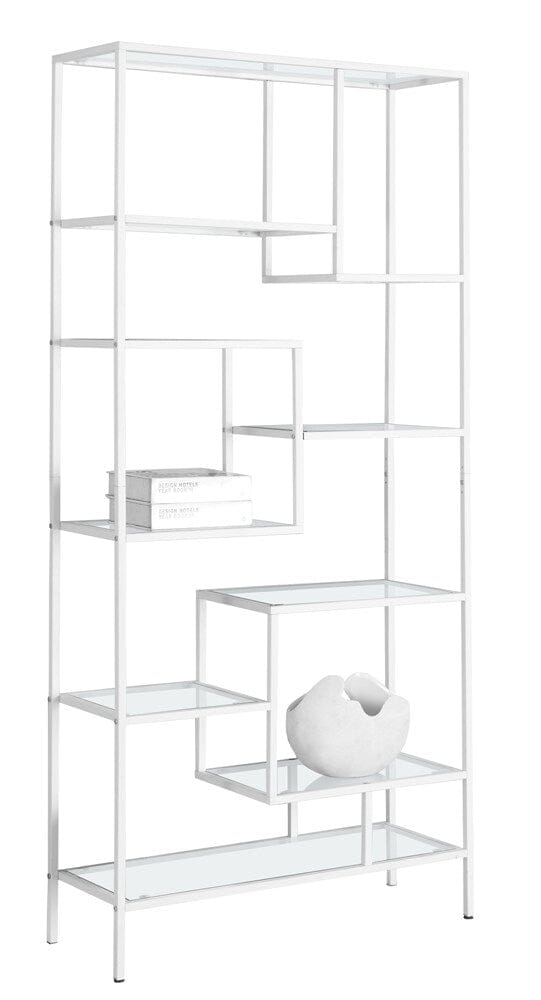 Monarch Specialties - Bookshelf, Bookcase, Etagere, 72inH, Office, Bedroom, Metal, Tempered Glass, White, Clear, Contemporary, Modern - I-7159 veiw 2