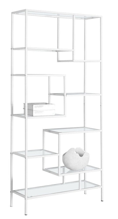 Monarch Specialties - Bookshelf, Bookcase, Etagere, 72inH, Office, Bedroom, Metal, Tempered Glass, White, Clear, Contemporary, Modern - I-7159 veiw 2