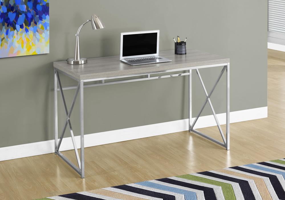 Monarch Specialties - Computer Desk, Home Office, Laptop, Work, Metal, Laminate, Brown, Chrome, Contemporary, Modern - I-7204 veiw 1