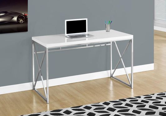 Monarch Specialties - Computer Desk, Home Office, Laptop, Work, Metal, Laminate, Glossy White, Chrome, Contemporary, Modern - I-7205 veiw 1