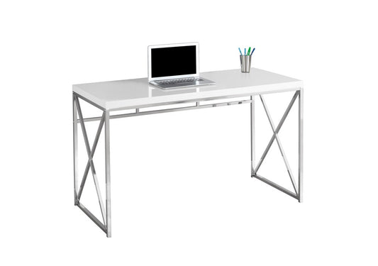 Monarch Specialties - Computer Desk, Home Office, Laptop, Work, Metal, Laminate, Glossy White, Chrome, Contemporary, Modern - I-7205 veiw 2