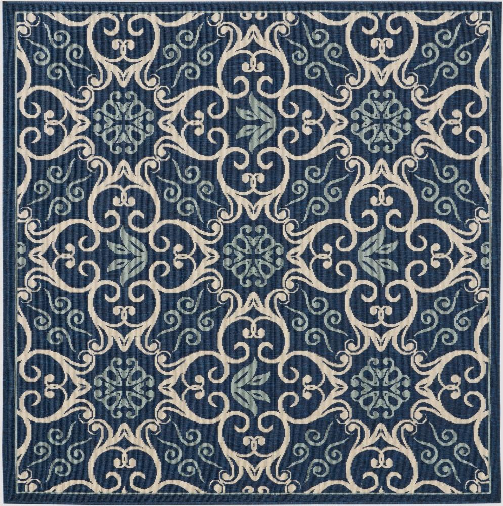 Nourison - Caribbean CRB02 Navy Blue and White 53in x Square Area Rug - CRB02-99446067463_CLOSEOUT veiw 1