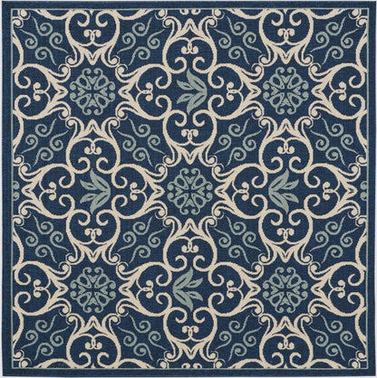 Nourison - Caribbean CRB02 Navy Blue and White 53in x Square Area Rug - CRB02-99446067463_CLOSEOUT veiw 1