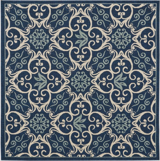Nourison - Caribbean CRB02 Navy Blue and White 53in x Square Area Rug - CRB02-99446067463_CLOSEOUT veiw 1