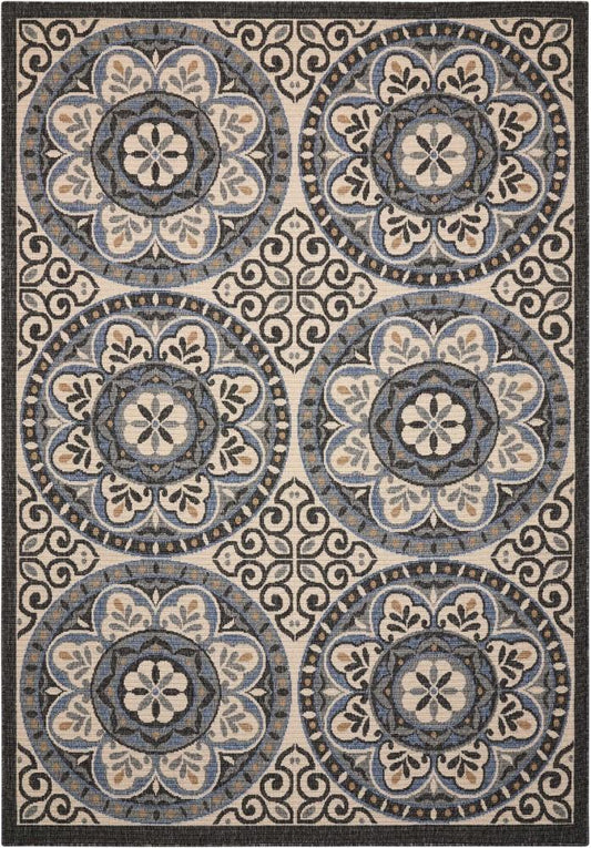 Nourison - Caribbean CRB15 White and Black 23in x 76in Hallway Rug - CRB15-99446375223_CLOSEOUT veiw 1