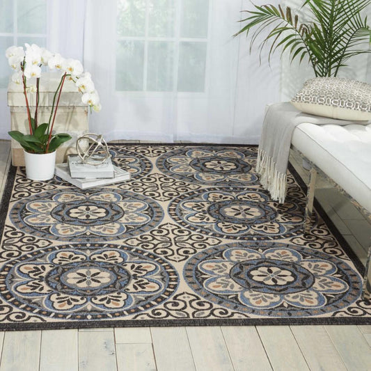Nourison - Caribbean CRB15 White and Black 23in x 76in Hallway Rug - CRB15-99446375223_CLOSEOUT veiw 2