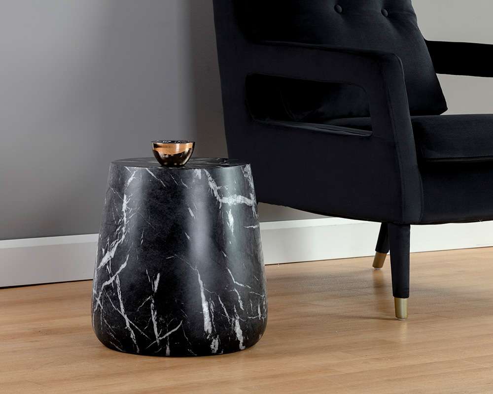 Sunpan - Solterra Aries Side Table - Marble Look - Black - 106403 veiw 3