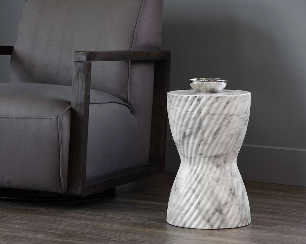 Sunpan - MIXT Cara End Table - Marble Look - White - 106774 veiw 4