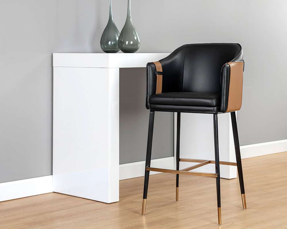 Sunpan - Ikon Carter Barstool - Napa Black / Napa Cognac - 106432 veiw 4