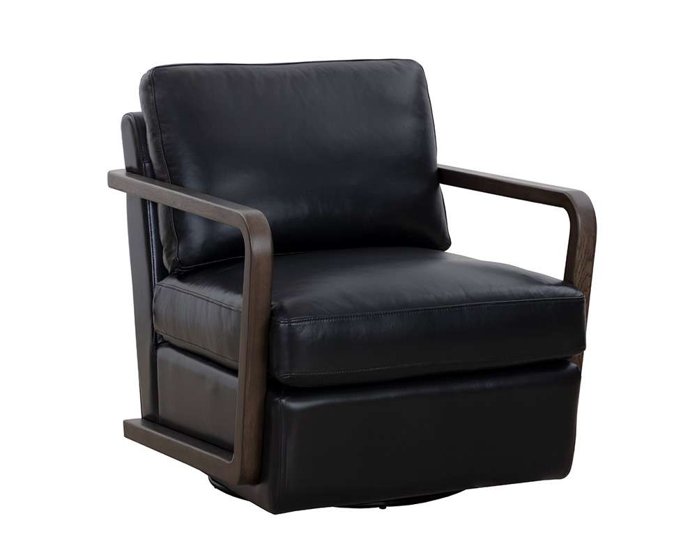 Sunpan - Westport Castell Swivel Lounge Chair - Brown - Cortina Black Leather - 111248 veiw 1