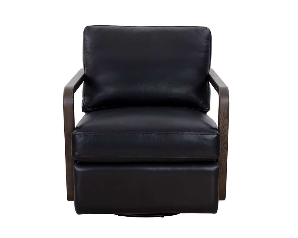 Sunpan - Westport Castell Swivel Lounge Chair - Brown - Cortina Black Leather - 111248 veiw 2