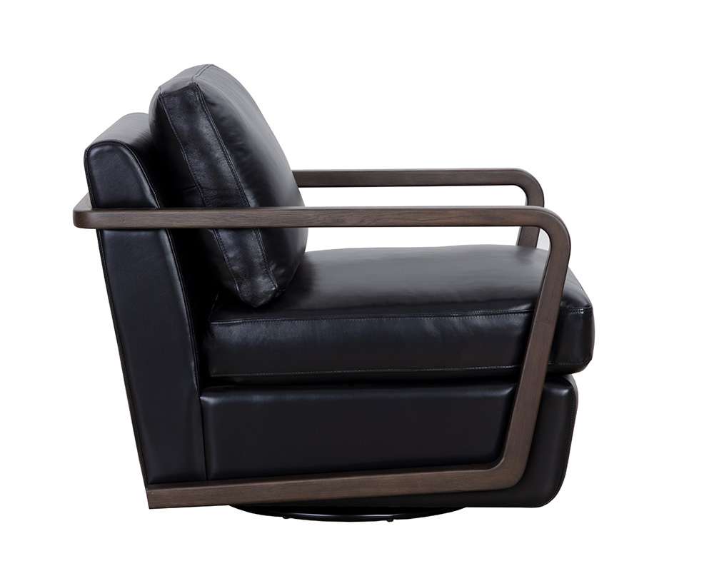 Sunpan - Westport Castell Swivel Lounge Chair - Brown - Cortina Black Leather - 111248 veiw 3