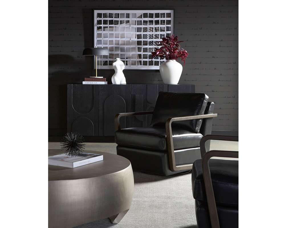 Sunpan - Westport Castell Swivel Lounge Chair - Brown - Cortina Black Leather - 111248 veiw 5