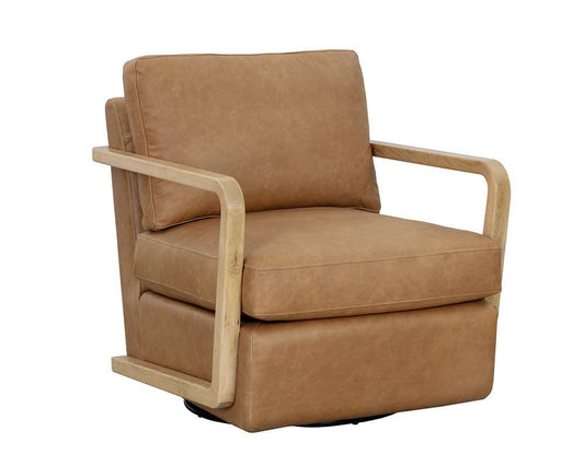 Sunpan - Westport Castell Swivel Lounge Chair - Rustic Oak - Ludlow Sesame Leather - 111249 veiw 1