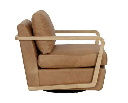 Sunpan - Westport Castell Swivel Lounge Chair - Rustic Oak - Ludlow Sesame Leather - 111249 veiw 3