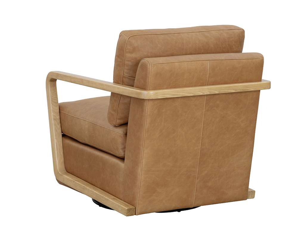 Sunpan - Westport Castell Swivel Lounge Chair - Rustic Oak - Ludlow Sesame Leather - 111249 veiw 4