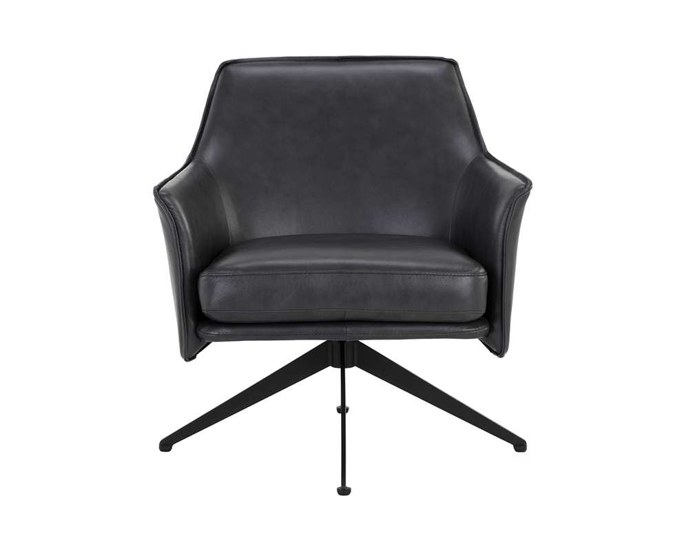 Sunpan - Crosby Swivel Lounge Chair - Alpine Black Leather - 111085 veiw 2