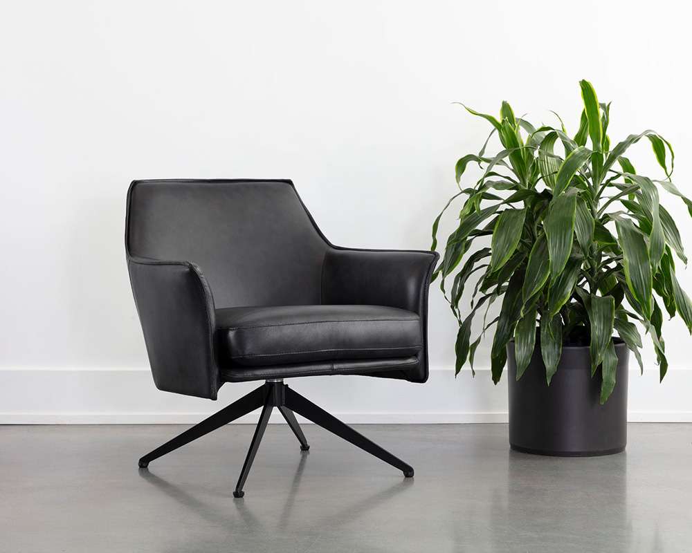 Sunpan - Crosby Swivel Lounge Chair - Alpine Black Leather - 111085 veiw 5