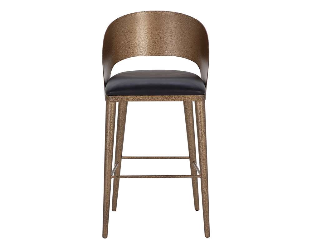 Sunpan - Dezirae Barstool - Antique Brass - Charcoal Black Leather - 111052 veiw 2