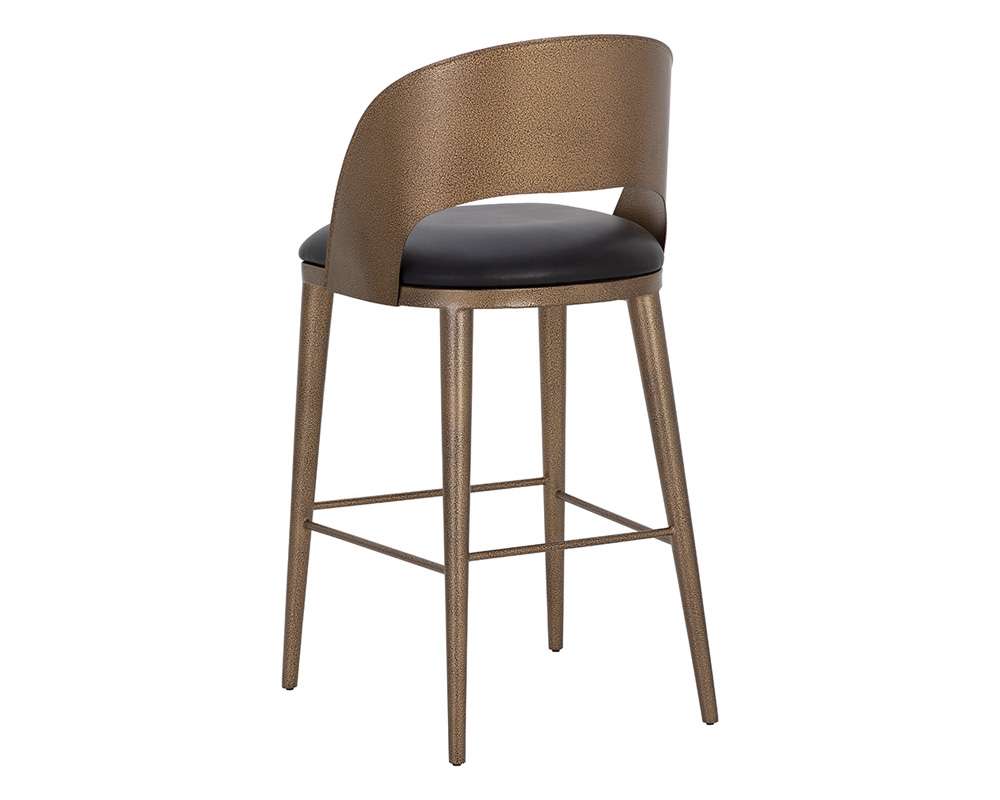 Sunpan - Dezirae Barstool - Antique Brass - Charcoal Black Leather - 111052 veiw 4