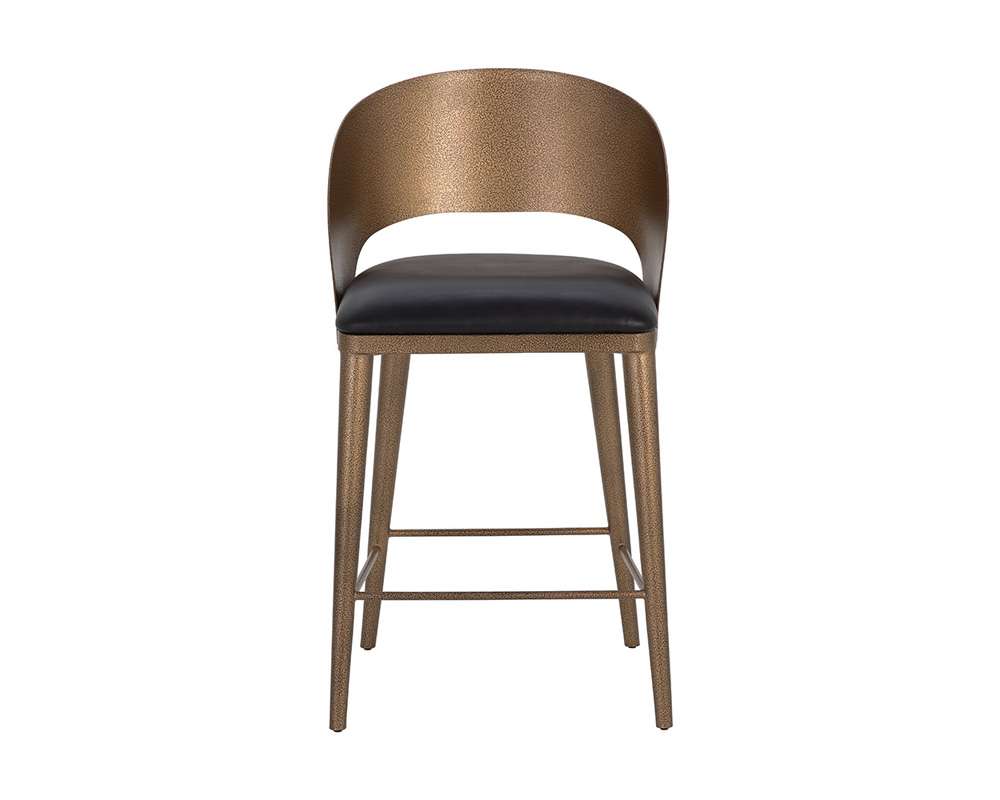 Sunpan - Dezirae Counter Stool - Antique Brass - Charcoal Black Leather - 111047 veiw 2