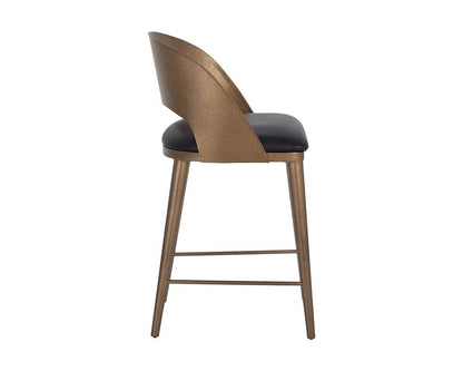 Sunpan - Dezirae Counter Stool - Antique Brass - Charcoal Black Leather - 111047 veiw 3