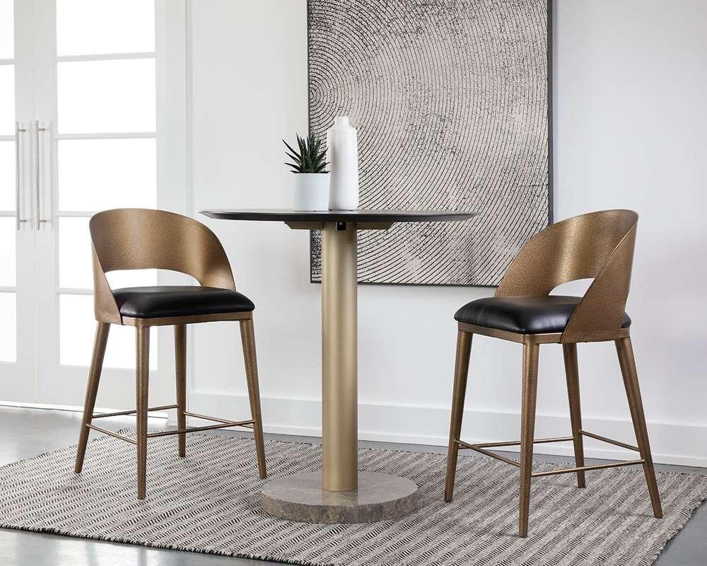 Sunpan - Dezirae Counter Stool - Antique Brass - Charcoal Black Leather - 111047 veiw 5