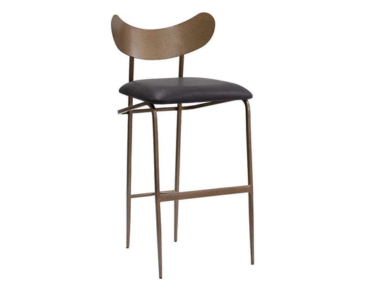 Sunpan - Gibbons Barstool - Antique Brass - Charcoal Black Leather - 110366 veiw 1