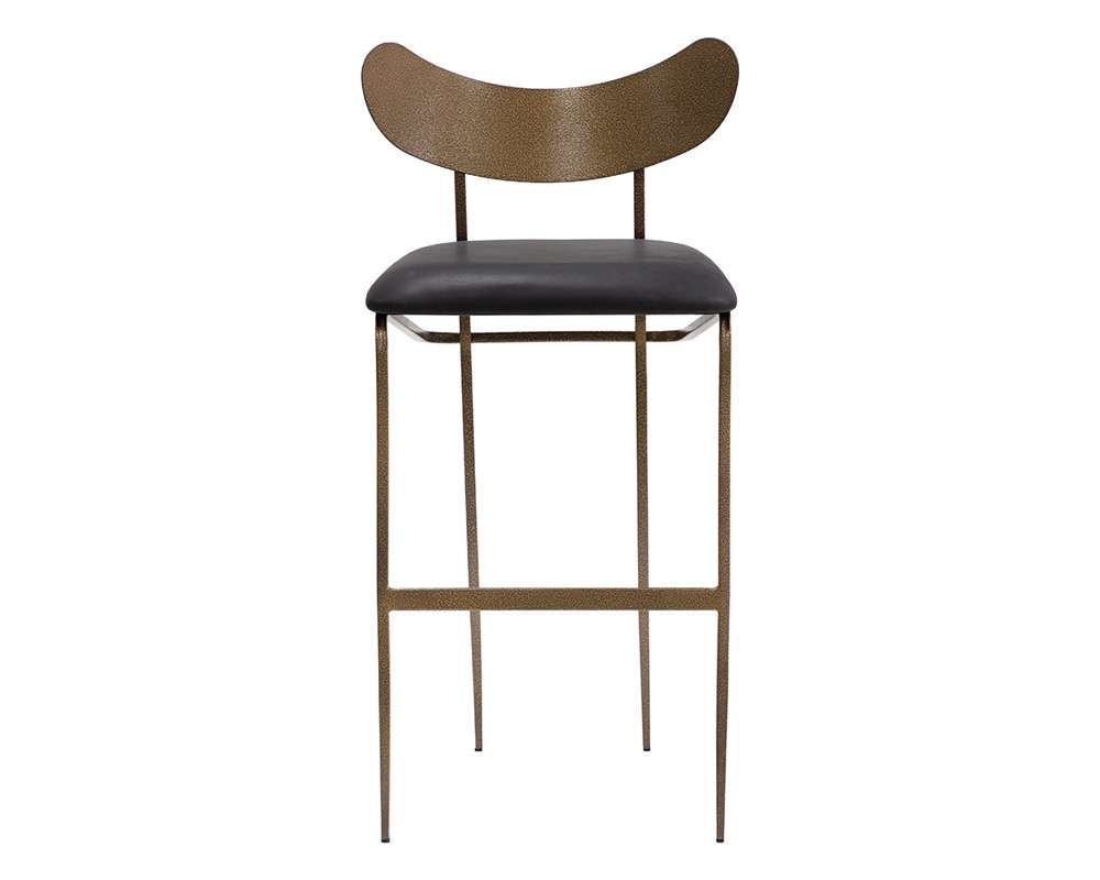 Sunpan - Gibbons Barstool - Antique Brass - Charcoal Black Leather - 110366 veiw 2