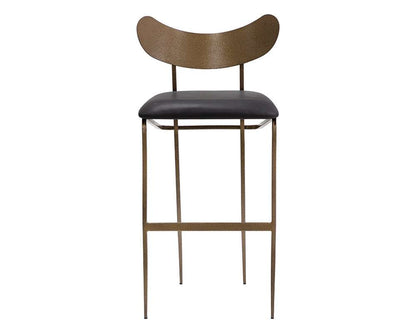 Sunpan - Gibbons Barstool - Antique Brass - Charcoal Black Leather - 110366 veiw 2