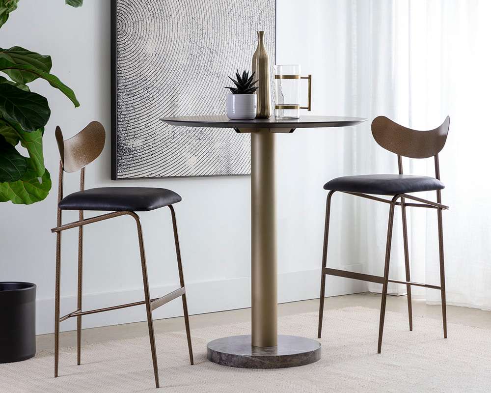 Sunpan - Gibbons Barstool - Antique Brass - Charcoal Black Leather - 110366 veiw 5