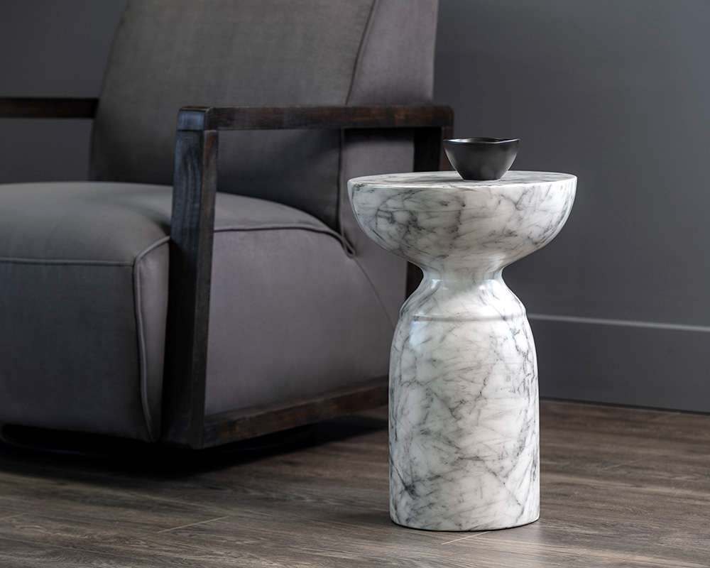 Sunpan - MIXT Goya End Table - Marble Look - White - 106284 veiw 4