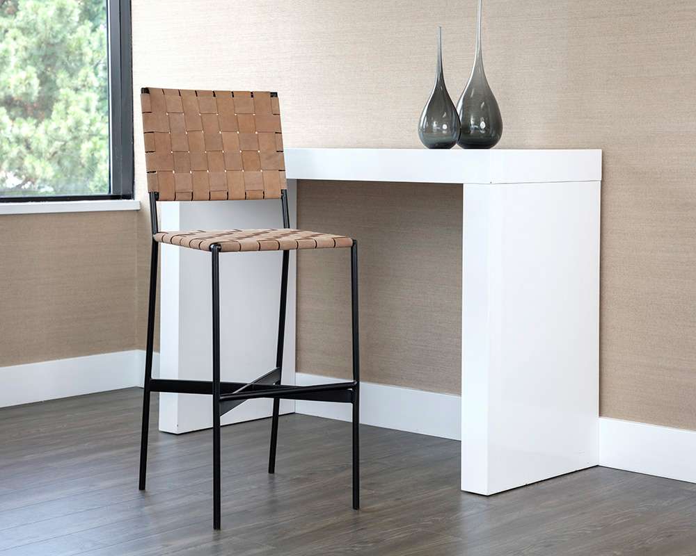 Sunpan - Omari Barstool - Suede Light Tan Leather - 107068 veiw 4