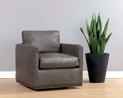 Sunpan - 5West Portman Swivel Lounge Chair - Marseille Concrete Leather - 106484 veiw 5