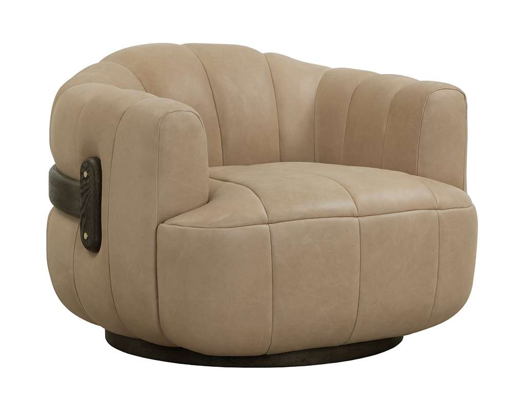 Sunpan - Tadeo Swivel Lounge Chair - Dark Brown - Sahara Sand Leather - 111080 veiw 1