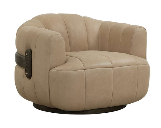 Sunpan - Tadeo Swivel Lounge Chair - Dark Brown - Sahara Sand Leather - 111080 veiw 1