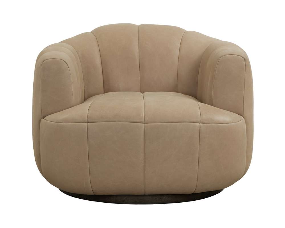 Sunpan - Tadeo Swivel Lounge Chair - Dark Brown - Sahara Sand Leather - 111080 veiw 2