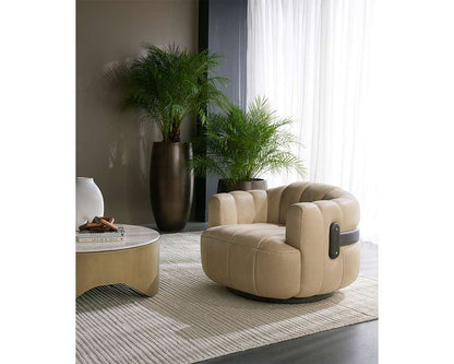 Sunpan - Tadeo Swivel Lounge Chair - Dark Brown - Sahara Sand Leather - 111080 veiw 5