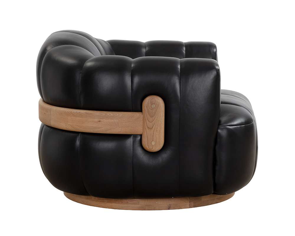 Sunpan - Tadeo Swivel Lounge Chair - Rustic Oak Wood - Vintage Black Night Leather - 111079 veiw 3