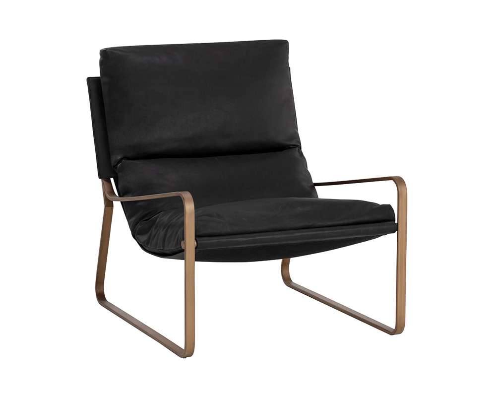Sunpan - Zancor Lounge Chair - Antique Brass - Charcoal Black Leather - 110657 veiw 1