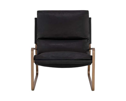 Sunpan - Zancor Lounge Chair - Antique Brass - Charcoal Black Leather - 110657 veiw 2