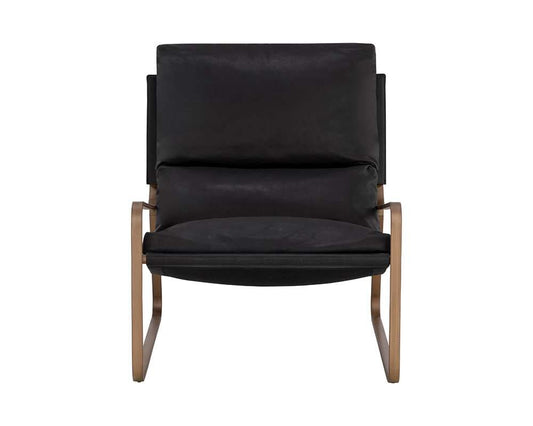 Sunpan - Zancor Lounge Chair - Antique Brass - Charcoal Black Leather - 110657 veiw 2