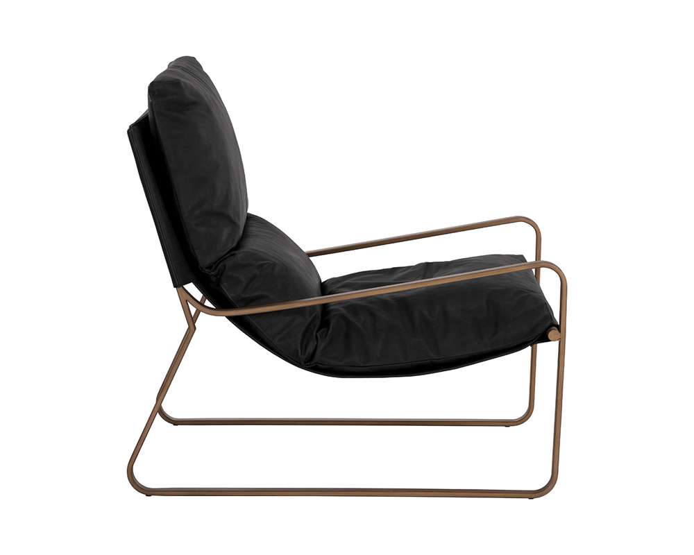 Sunpan - Zancor Lounge Chair - Antique Brass - Charcoal Black Leather - 110657 veiw 3