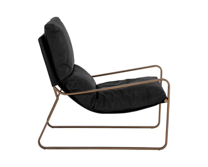 Sunpan - Zancor Lounge Chair - Antique Brass - Charcoal Black Leather - 110657 veiw 3
