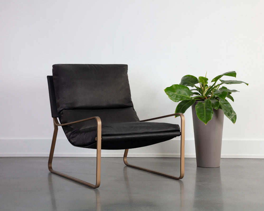 Sunpan - Zancor Lounge Chair - Antique Brass - Charcoal Black Leather - 110657 view 5